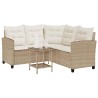 Canapé de jardin avec table et coussins en forme de L beige 