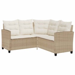 Canapé de jardin avec table et coussins en forme de L beige 