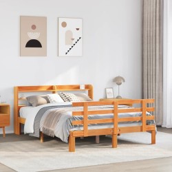 Cadre de lit et tête de lit sans matelas cire marron 120x200 cm 