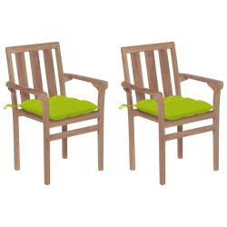 Chaises de jardin lot de 2 avec coussins vert vif Bois de teck 