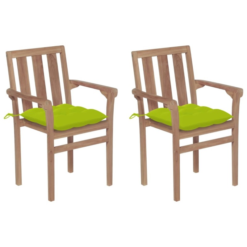 Chaises de jardin lot de 2 avec coussins vert vif Bois de teck 