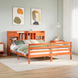 Lit bibliothèque sans matelas cire marron 180x200 cm pin massif 