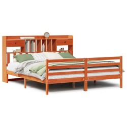 Lit bibliothèque sans matelas cire marron 180x200 cm pin massif 