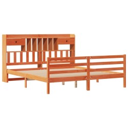 Lit bibliothèque sans matelas cire marron 180x200 cm pin massif 