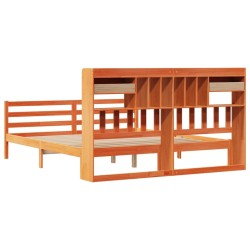 Lit bibliothèque sans matelas cire marron 180x200 cm pin massif 