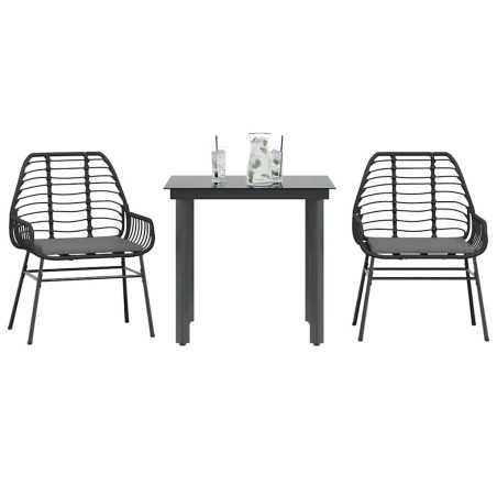 Ensemble à manger de jardin et coussins 3 pcs noir rotin verre 