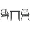 Ensemble à manger de jardin et coussins 3 pcs noir rotin verre 