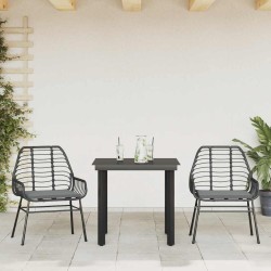 Ensemble à manger de jardin et coussins 3 pcs noir rotin verre 