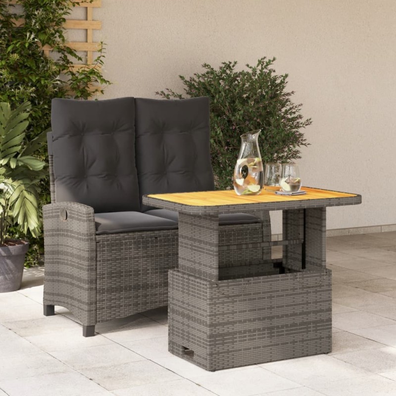 Ensemble à manger de jardin et coussins 2 pcs gris rotin 