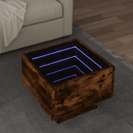 Table d'appoint et LED chêne fumé 40x40x30 cm bois d'ingénierie 