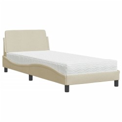 Lit avec matelas crème 90x190 cm tissu 