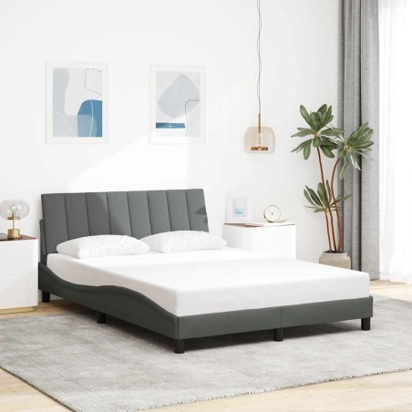 Cadre de lit sans matelas gris foncé 140x190 cm tissu 