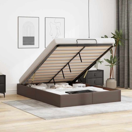 Cadre de lit ottoman sans matelas marron 140x190 cm similicuir 