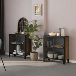 Armoires de rangement 2 pcs Marron 72x36x82 cm Métal et MDF 