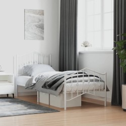 Cadre de lit métal sans matelas avec pied de lit blanc 90x190cm 