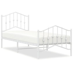 Cadre de lit métal sans matelas avec pied de lit blanc 90x190cm 