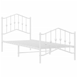 Cadre de lit métal sans matelas avec pied de lit blanc 90x190cm 