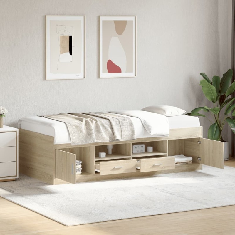Lit de jour avec tiroirs sans matelas chêne sonoma 90x200 cm 