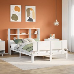 Lit bibliothèque sans matelas blanc 120x200 cm bois pin massif 
