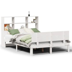 Lit bibliothèque sans matelas blanc 120x200 cm bois pin massif 