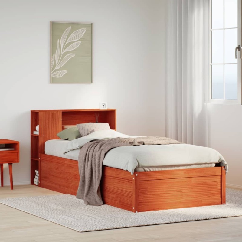 Cadre de lit sans matelas cire marron 90x190 cm bois pin massif 