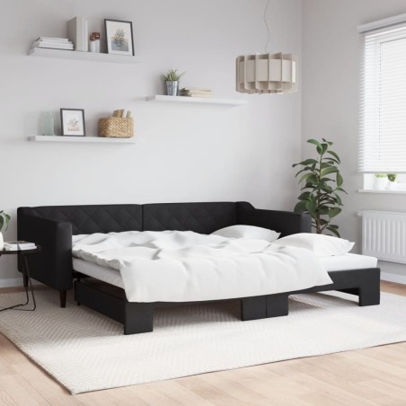 Lit de jour avec gigogne sans matelas noir 100x200 cm 