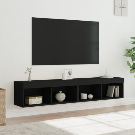 Meubles TV avec lumières LED 2 pcs noir 80x30x30 cm 