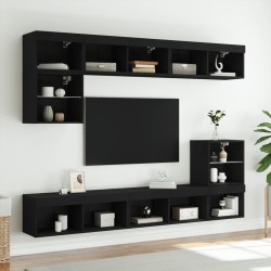 Meubles TV avec lumières LED 2 pcs noir 80x30x30 cm 