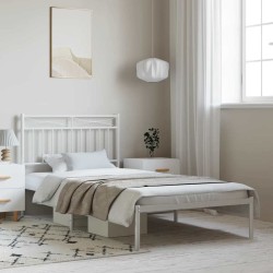 Cadre de lit métal sans matelas et tête de lit blanc 100x190 cm 