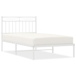 Cadre de lit métal sans matelas et tête de lit blanc 100x190 cm 