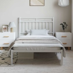 Cadre de lit métal sans matelas et tête de lit blanc 100x190 cm 