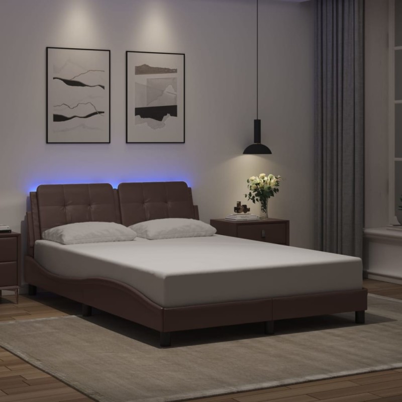 Cadre de lit avec LED sans matelas marron 140x200 cm 