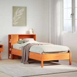 Lit bibliothèque sans matelas cire marron 90x190 cm pin massif 