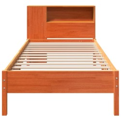 Lit bibliothèque sans matelas cire marron 90x190 cm pin massif 