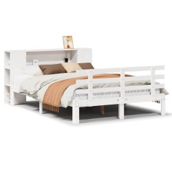 Lit bibliothèque sans matelas blanc 135x190 cm bois pin massif 