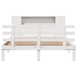 Lit bibliothèque sans matelas blanc 135x190 cm bois pin massif 