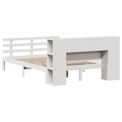 Lit bibliothèque sans matelas blanc 135x190 cm bois pin massif 