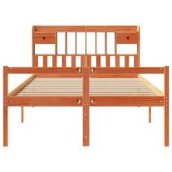 Lit bibliothèque sans matelas cire marron 140x190 cm pin massif 