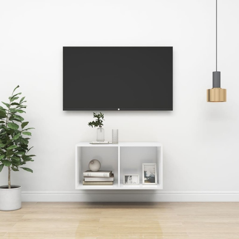 Meuble TV mural Blanc 37x37x72 cm Bois d’ingénierie Meuble TV mural Blanc 37x37x72 cm Bois d’ingénierie