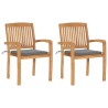 Chaises de jardin lot de 2 et coussins gris Bois de teck massif 