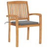 Chaises de jardin lot de 2 et coussins gris Bois de teck massif 