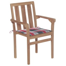 Chaises de jardin lot de 2 avec coussins à carreaux rouge Teck 