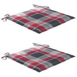 Chaises de jardin lot de 2 avec coussins à carreaux rouge Teck 