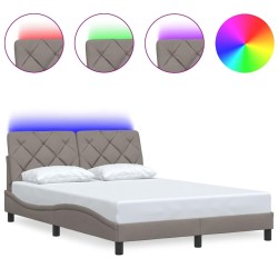 Cadre de lit avec LED sans matelas taupe 140x200 cm tissu 