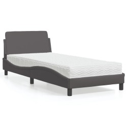 Lit avec matelas gris 90x190 cm similicuir 