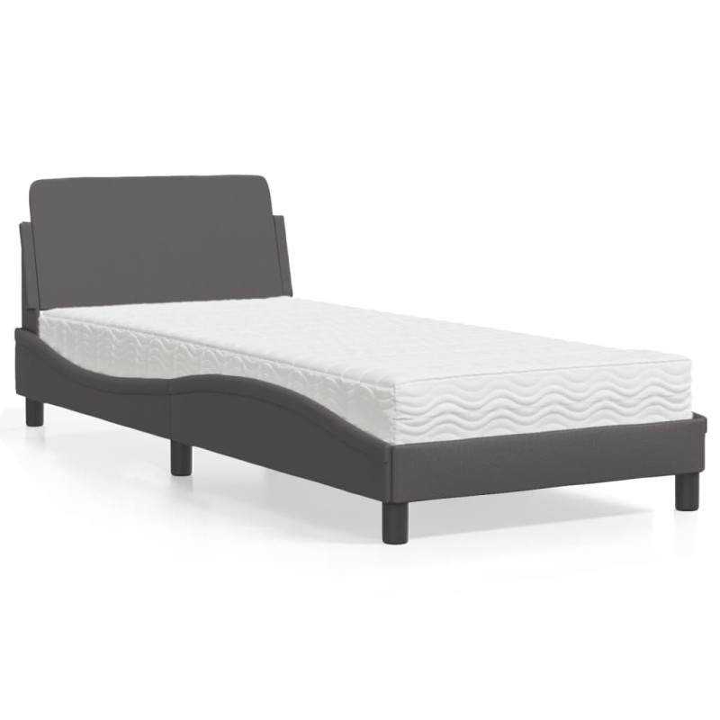 Lit avec matelas gris 90x190 cm similicuir 