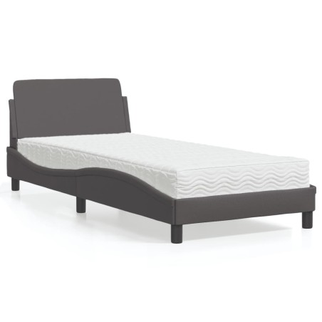 Lit avec matelas gris 90x190 cm similicuir 