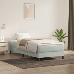 Sommier à lattes de lit et matelas gris clair 80x210 cm velours 