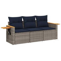 Salon de jardin avec coussins 3 pcs gris résine tressée 