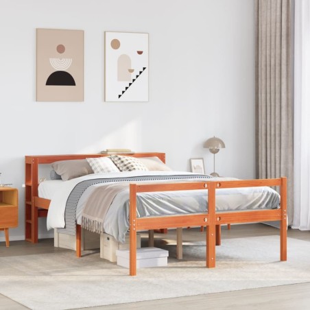 Cadre de lit et tête de lit sans matelas cire marron 140x190 cm 